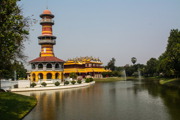 Tower WITHUN THASANA or the sage lookout in Bang Pa-In Royal Palace or the Summer Palace that is a palace complex formerly used by the Thai kings in Ayutthaya Province Thailand.