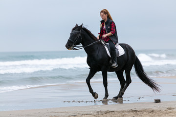 young woman on a horse on the beach
