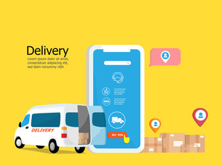 online delivery service application with parcel box and van