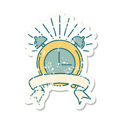 grunge sticker of tattoo style ringing alarm clock
