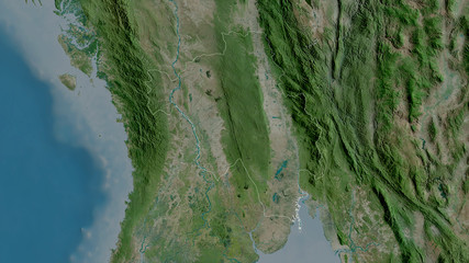 Bago, Myanmar - outlined. Satellite