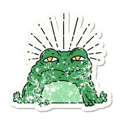 grunge sticker of tattoo style toad character