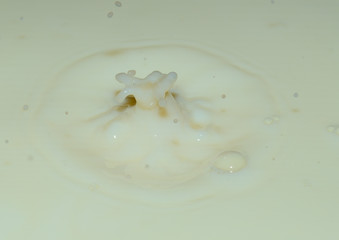 gotas de leche creando formas y estallando en el plato 
