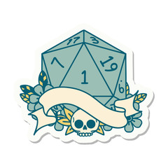 natural one d20 dice roll sticker