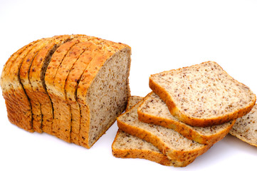 Fresh homemade baked bread and sliced bread isoalted on white background
