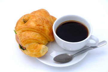 Breakfast served with croissants. Balanced diet.
