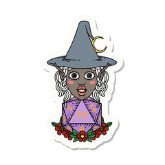 elf mage character with natural twenty dice roll sticker