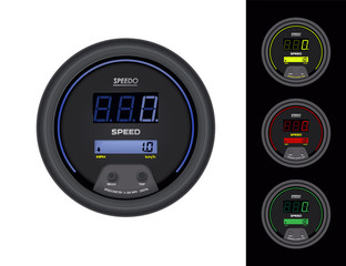 Speedometer tachometer digital multifunction black realistic isolated.