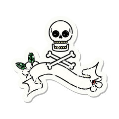 grunge sticker with banner of cross bones