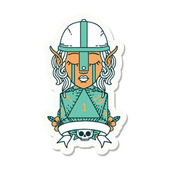 crying elf fighter character face with natural one D20 roll sticker