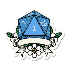 natural one d20 dice roll sticker