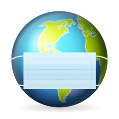 World globe with medical mask