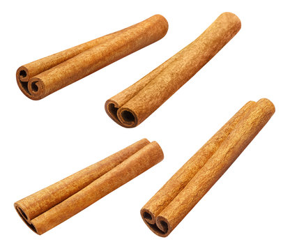 Set of cinnamon sticks, isolated on white background