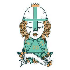 human fighter with natural twenty dice roll illustration