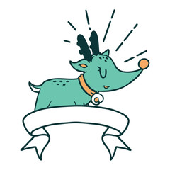 banner with tattoo style christmas reindeer