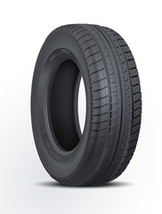 Wheel tire car . 3D illustration of car tire isolated on white background. Car wheel. Black rubber. Realistic vector car wheel tyre.