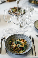 Different meals for the guests on the wedding table