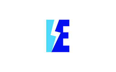 E Letter with Lighting Bolt Logo Design, Vector Template