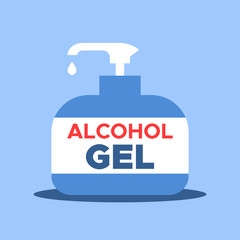 Alcohol gel bottle. Sanitizer. Disinfectant. Vector illustration.