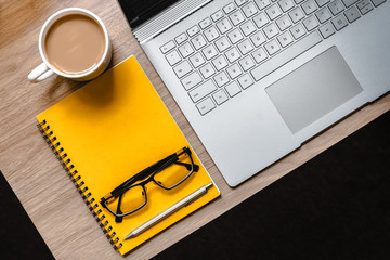 WFH - Work from Home Desk with Laptop, Notepad and Cup of Tea 1