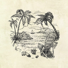 secluded relaxation on the beach among palm trees in summer