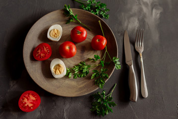 Tomatoes and eggs for diet  vegetarian vitamin dinner