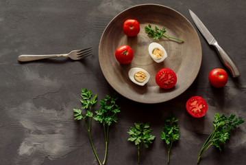Tomatoes and eggs for diet  vegetarian vitamin dinner