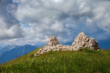 Fototapeta premium stone ruins on the hill, Italy