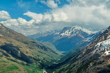 Fototapeta na wymiar Baksan valley in the Elbrus region. View from Cheget mountain.