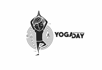 Boy practicing yoga pose, 21st june international yoga day, vector