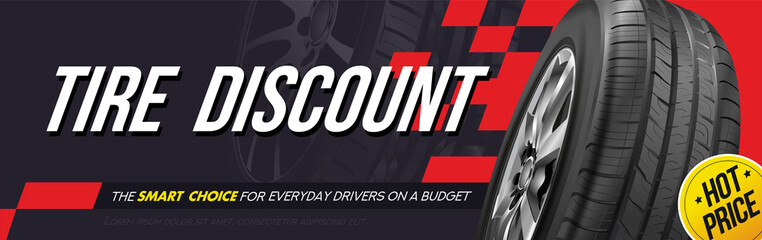 Booklet. Brochure. Web design. Tire car advertisement poster. Information. Store. Action. Landscape poster. Digital banner. Flyer. 