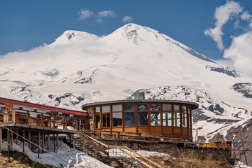 Cafe AI on mount Cheget. In the background, mount Elbrus.