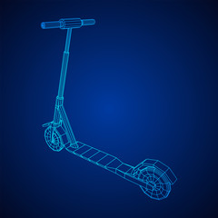 Roller scooter balance kick push bike. Eco alternative city transport. Wireframe low poly mesh vector illustration.