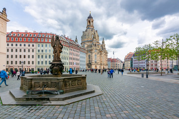 Neumarkt (New Market) square with Frauenkirche (Church of Our Lady) in center of Dresden, Germany - obrazy, fototapety, plakaty