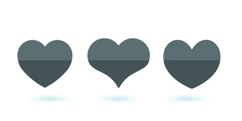 Set of icons heart, Half gray, concept of love, Shadowed,Vector,White background