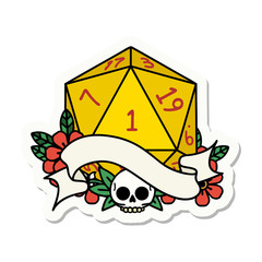 natural one d20 dice roll sticker