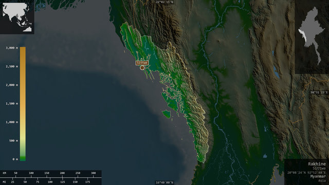 Rakhine, Myanmar - composition. Physical