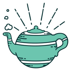 traditional tattoo style steaming teapot