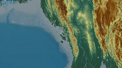 Rakhine, Myanmar - outlined. Relief