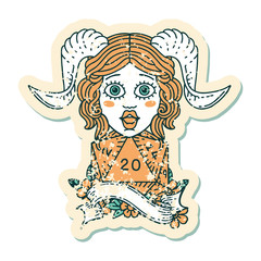 tiefling with natural twenty dice roll illustration