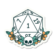 natural one dice roll with floral elements sticker