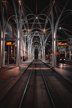 Night View Of The Tram Stop