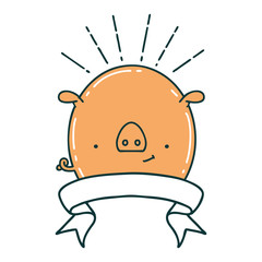 banner with tattoo style pig character