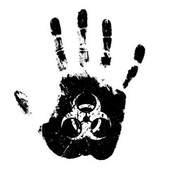 Handprint with biohazard sign, stop virus concept
