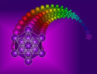 Sacred Geometry - Metatron's Cube rainbow pattern, Vector Illustration