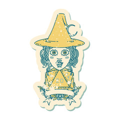 human witch with natural twenty dice roll illustration
