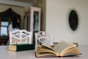 Open Book on wood background