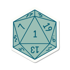 natural 1 D20 dice roll sticker