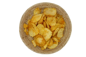 Potato fries or  French fries in a basket  isolated on white background with clipping path.