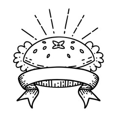 banner with black line work tattoo style amazing pie